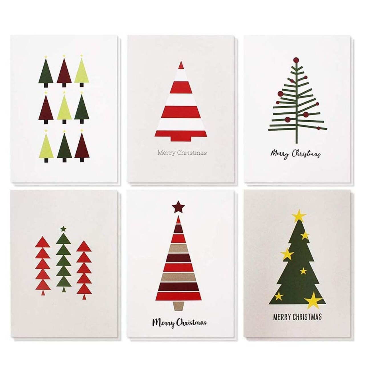 Sustainable Greetings 48 Pack Merry Christmas Cards with Envelopes, 4.5 x 6.25" Bulk Festive Holiday Assortment Greeting Cards for Xmas, 6 Funny Tree Designs